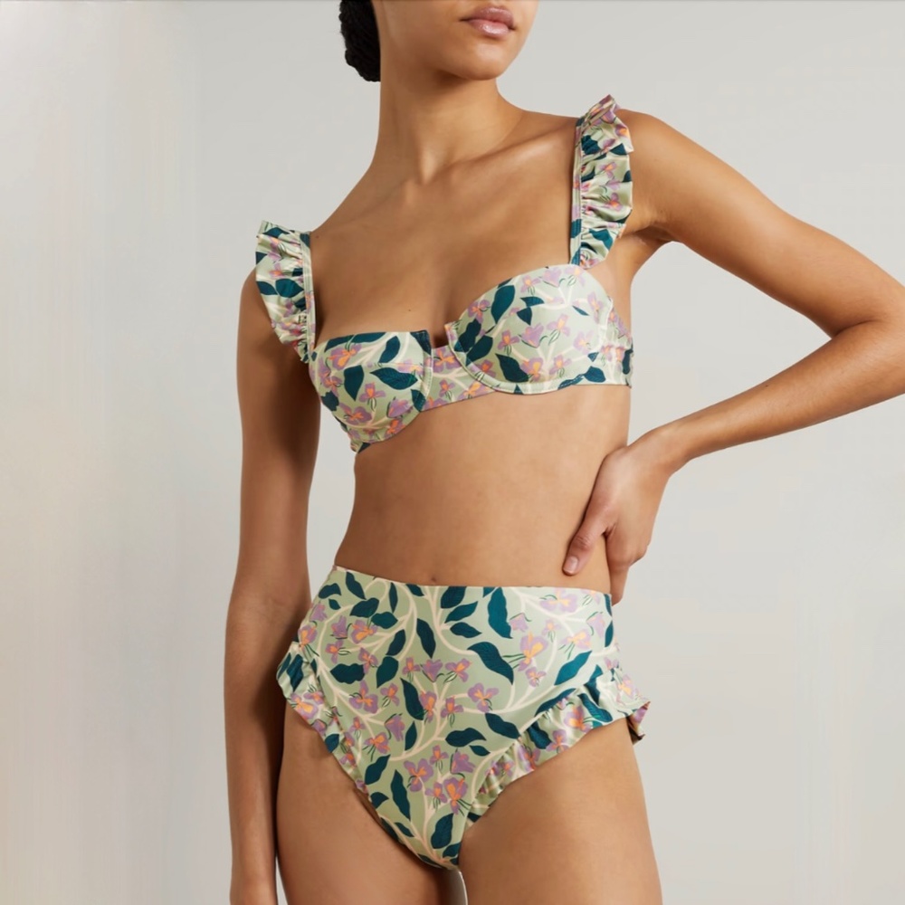 Agua by Agua Bendita Hiedra Mint Green Floral Bikini S Bottom & M Top